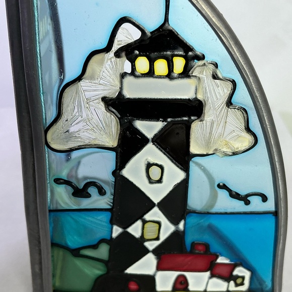 Lighthouse Stained Glass Candle Holder Vintage Painted Glass Art Piece - Picture 10 of 16